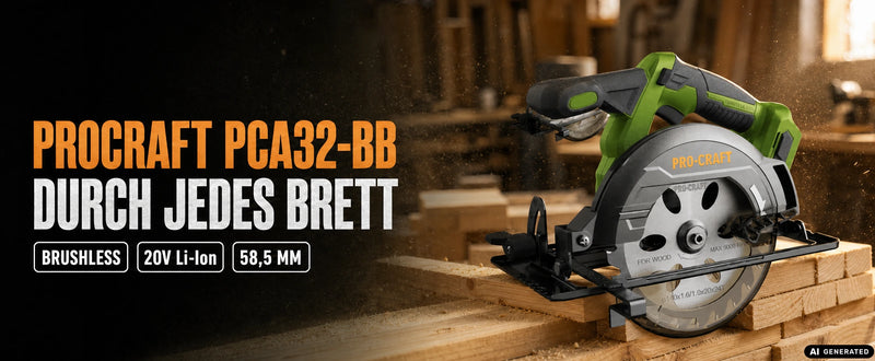 Procraft PCA32-BB Akku Handkreissäge 20 V 165 mm Brushless Solo - ohne Akku, ohne Ladegerät