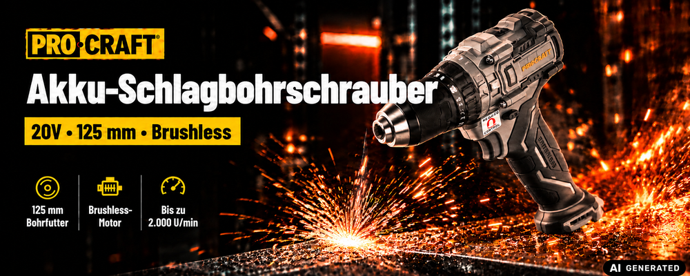 ProCraft Industrial CD20C-BB Akku Schlagbohrschrauber 20 V 120 Nm Brushless + 1x Akku 4,0 Ah + Ladegerät