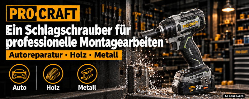 Procraft Industrial ID20Abb Akku Schlagschrauber 20 V 180 Nm 1/4" + 2x Akku 4,0 Ah + Ladegerät