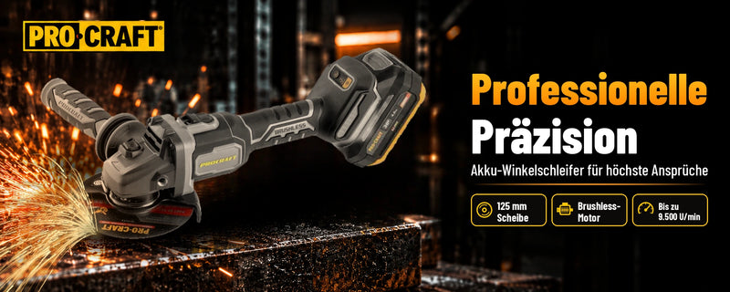Procraft Industrial AG125Bbb Akku Winkelschleifer 20 V 125 mm Brushless
