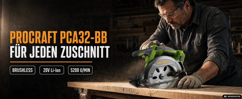 Procraft PCA32-BB Akku Handkreissäge 20 V 165 mm Brushless Solo - ohne Akku, ohne Ladegerät